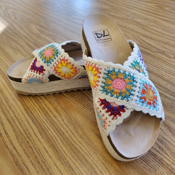 Dirty Laundry Colorful Crochet Espadrille Platform Sandals Size 9.5 Bohemian - Picture 6 of 9